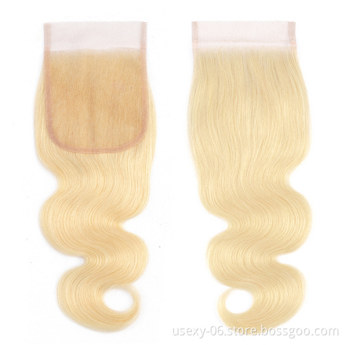 Wholesale 613 Cuticle Aligned Virgin Hair,Russian Blonde Virgin Human Hair Bundles With Closure,4x4 5x5 13x4 13x6 Lace Closure